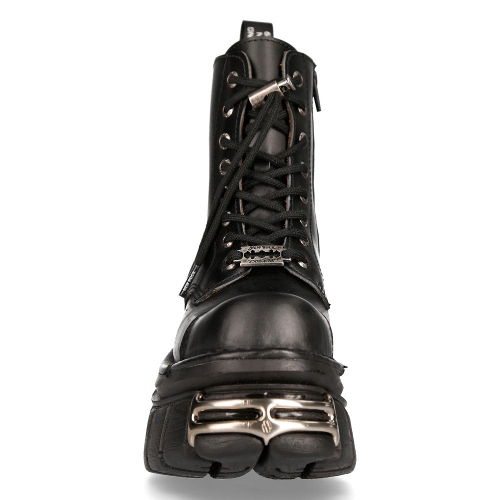 New Rock M-NEWMILI083-S37 – Military-Inspired Black Platform Boots with Laces