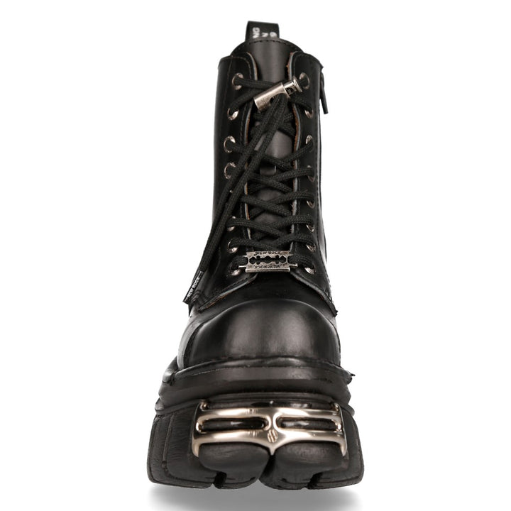 New Rock M-NEWMILI083-S37 – Military-Inspired Black Platform Boots with Laces