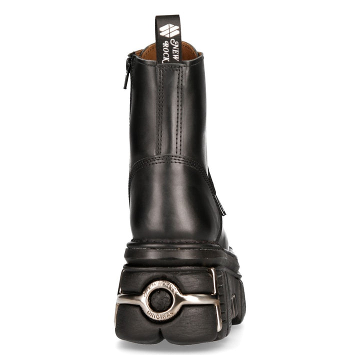 New Rock M-NEWMILI083-S37 – Military-Inspired Black Platform Boots with Laces