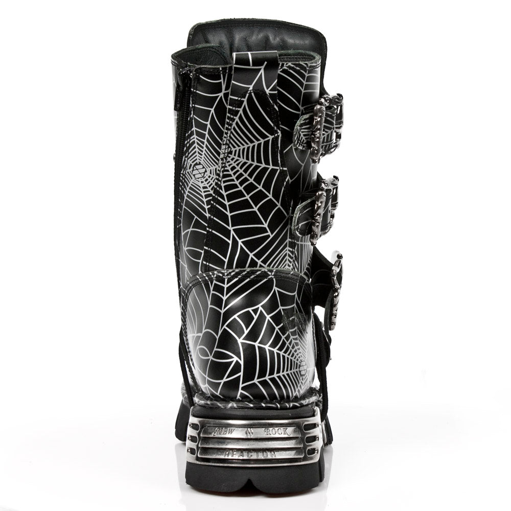 New Rock M-391-C150 Black Leather Spiderweb Print Mid-Calf Boots | New ...
