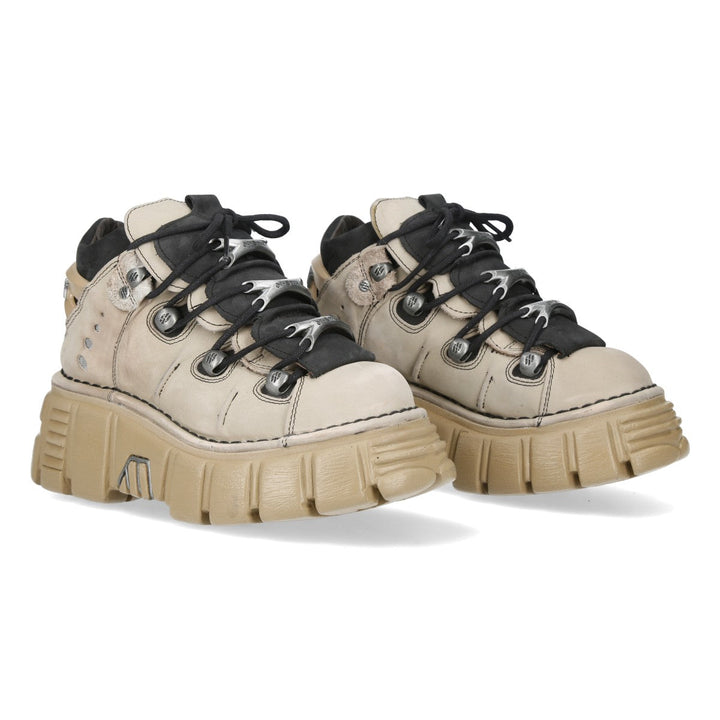 New Rock M-106-C71 Cream Leather Flame Eyelet Platform Shoes