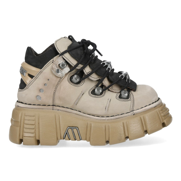 New Rock M-106-C71 Cream Leather Flame Eyelet Platform Shoes