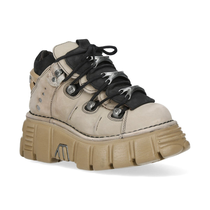 New Rock M-106-C71 Cream Leather Flame Eyelet Platform Shoes