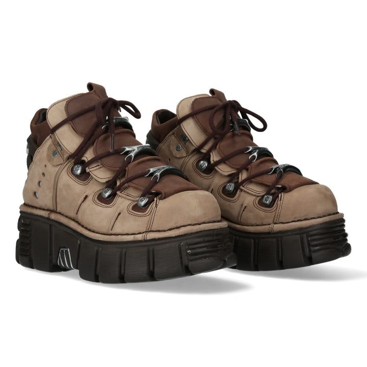 New Rock M-106-S44 Ankle Boots In Nubuck Light And Dark Brown Tones