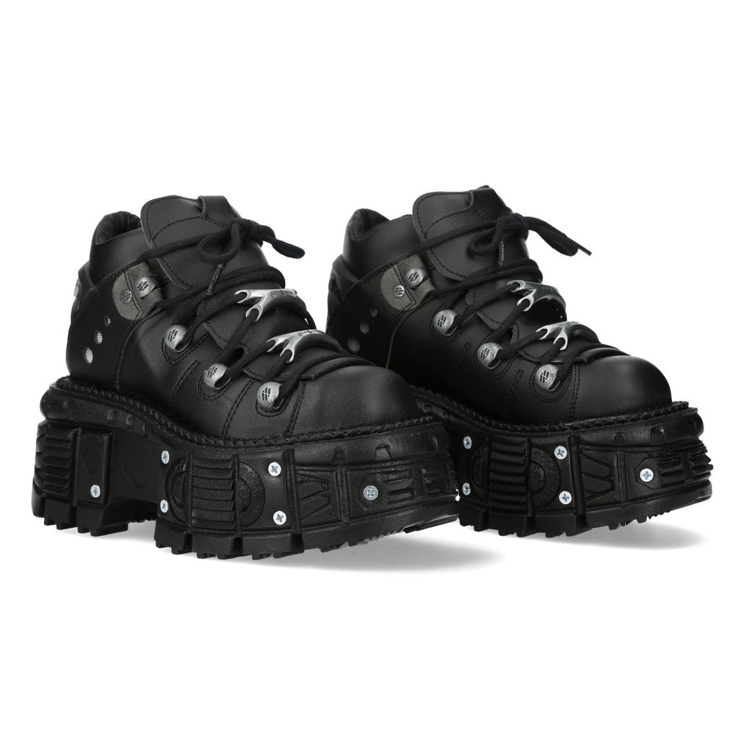 New Rock M-106N-V4 Black Vegan Leather Tank Platform Lace-Up Shoes