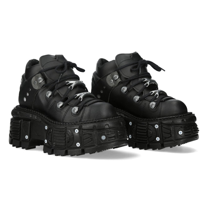 New Rock M-106N-V4 Black Vegan Leather Tank Platform Lace-Up Shoes