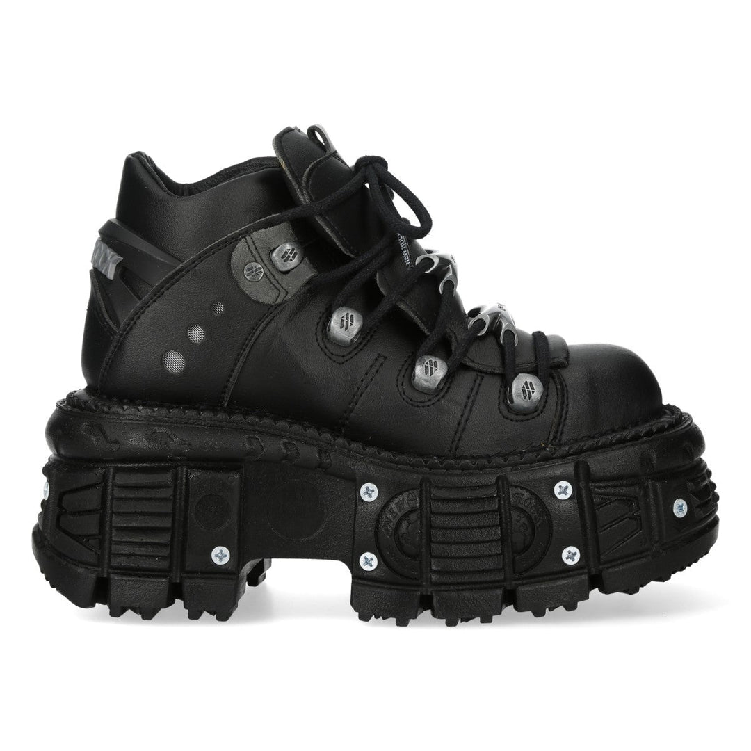 New Rock M-106N-V4 Black Vegan Leather Tank Platform Lace-Up Shoes