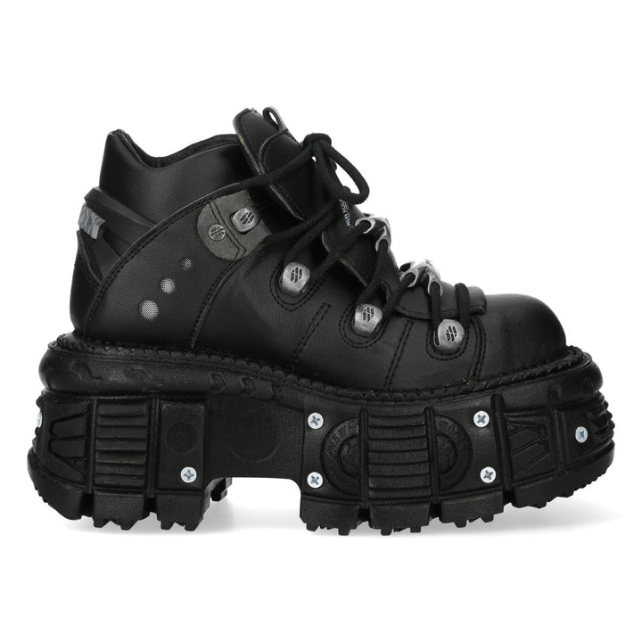 New Rock M-106N-V4 Black Vegan Leather Tank Platform Lace-Up Shoes