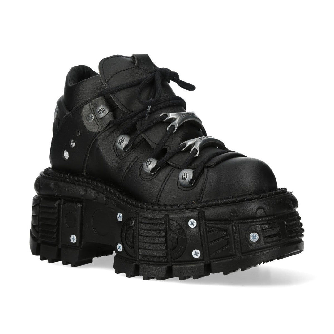 New Rock M-106N-V4 Black Vegan Leather Tank Platform Lace-Up Shoes