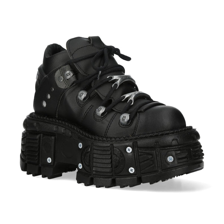 New Rock M-106N-V4 Black Vegan Leather Tank Platform Lace-Up Shoes