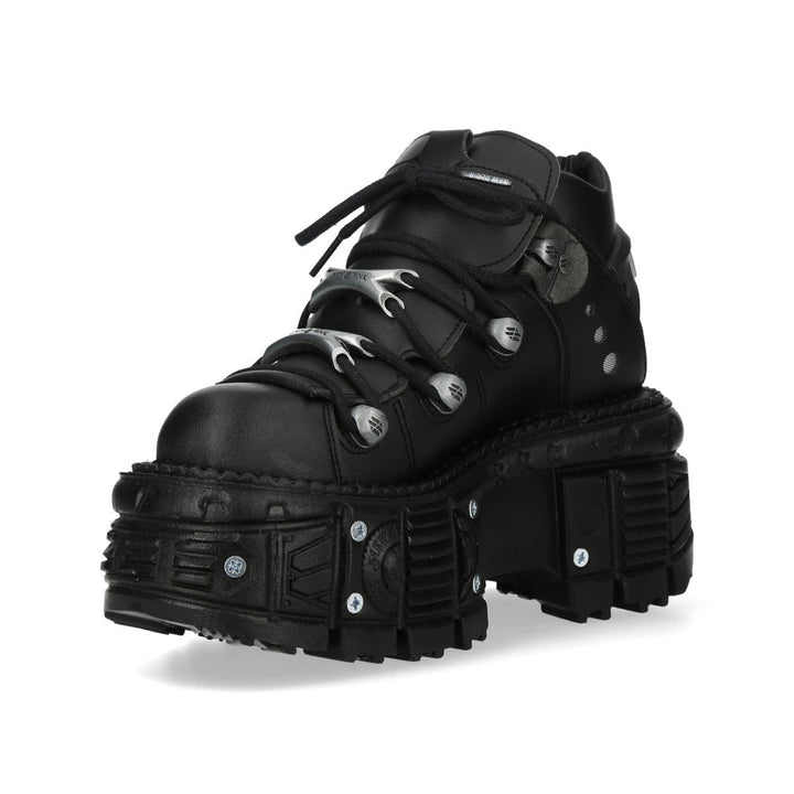 New Rock M-106N-V4 Black Vegan Leather Tank Platform Lace-Up Shoes