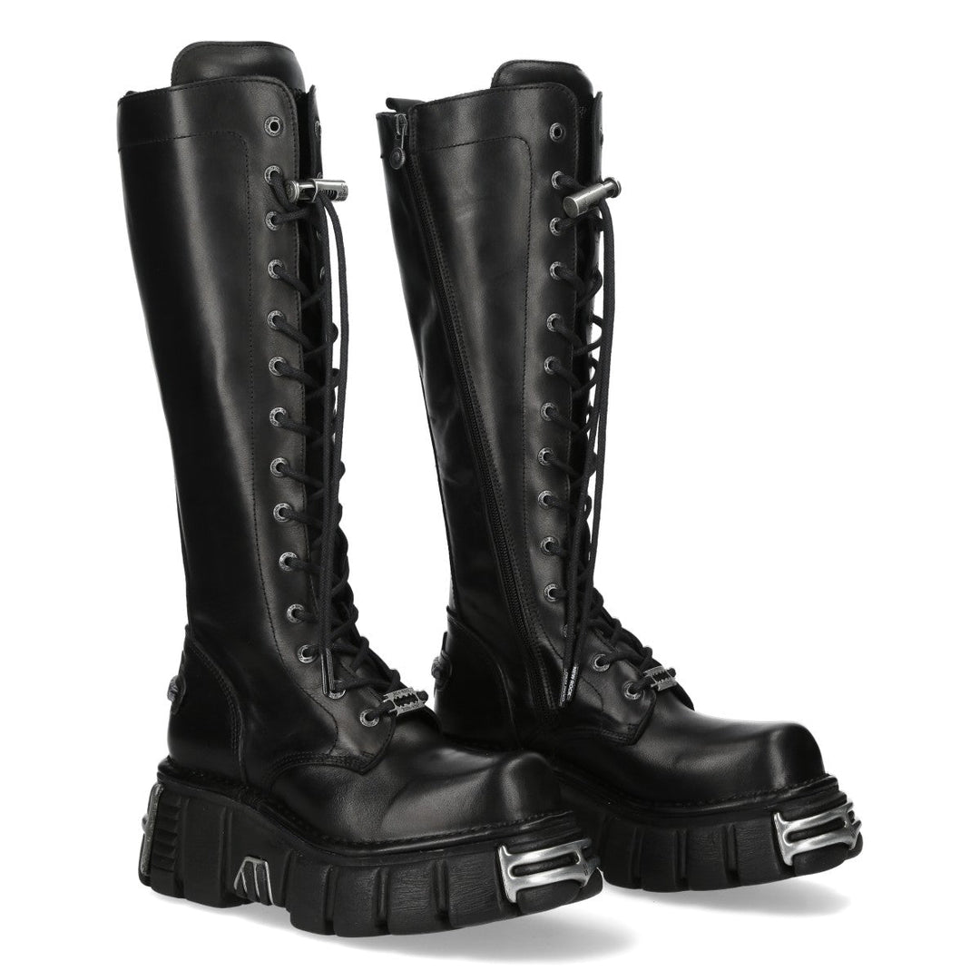 New Rock M-235CCT-C1 Black Leather Knee-High Platform Boots