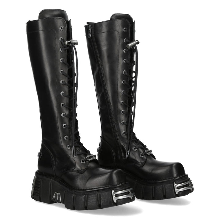 New Rock M-235CCT-C1 Black Leather Knee-High Platform Boots