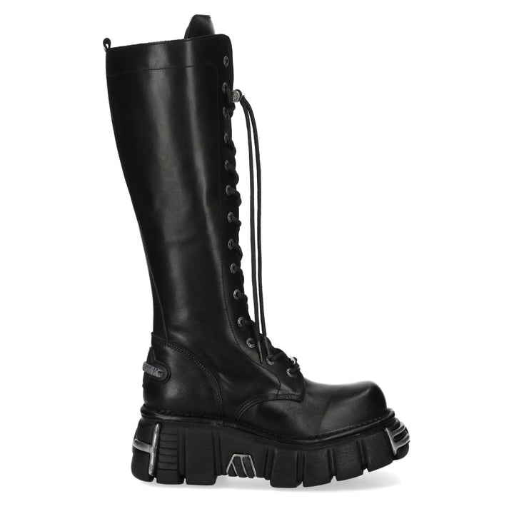 New Rock M-235CCT-C1 Black Leather Knee-High Platform Boots