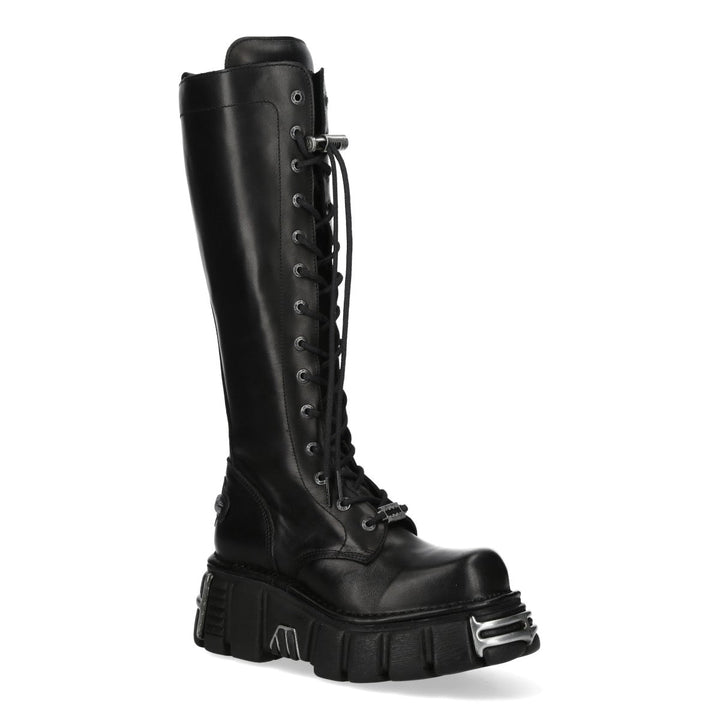 New Rock M-235CCT-C1 Black Leather Knee-High Platform Boots