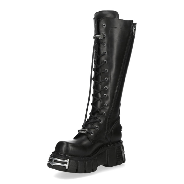 New Rock M-235CCT-C1 Black Leather Knee-High Platform Boots