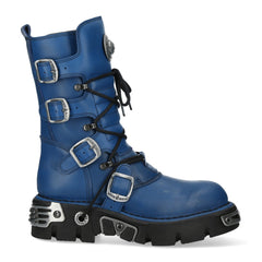 New Rock – Metallic Collection Blue Leather Ankle Boot M-373-C454