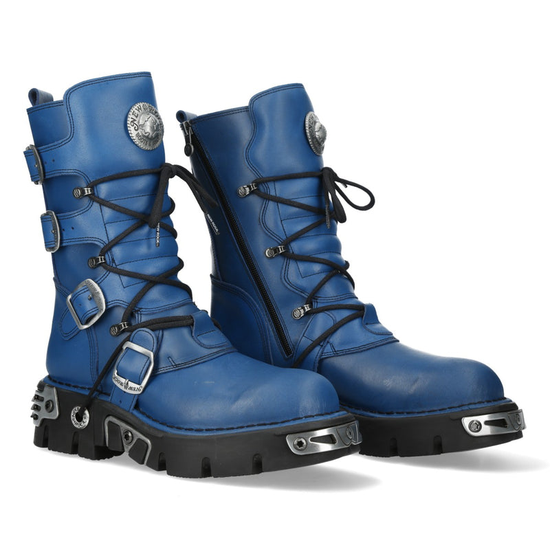 New Rock – Metallic Collection Blue Leather Ankle Boot M-373-C454