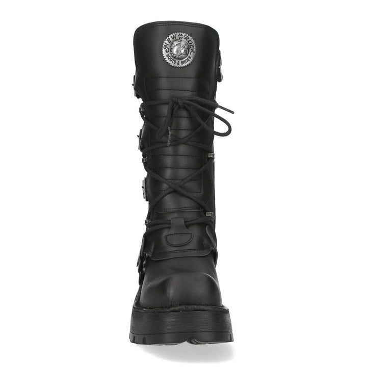 New Rock M-373-V94 Black Vegan Leather Buckle Strap Mid-Calf Boots