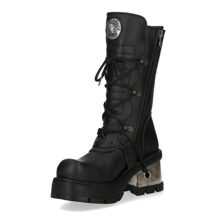New Rock M-373-V94 Black Vegan Leather Buckle Strap Mid-Calf Boots