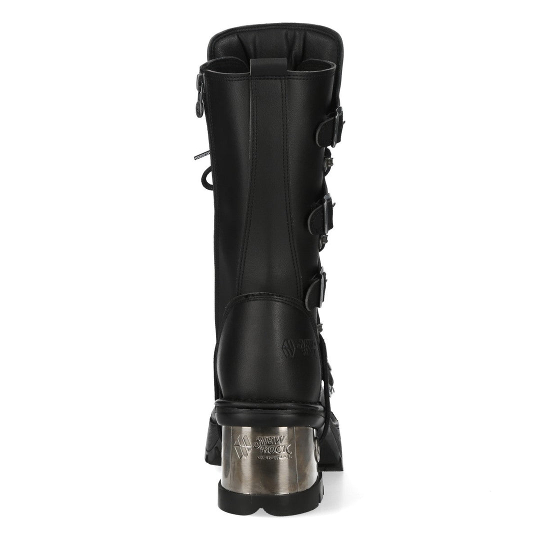 New Rock M-373-V94 Black Vegan Leather Buckle Strap Mid-Calf Boots