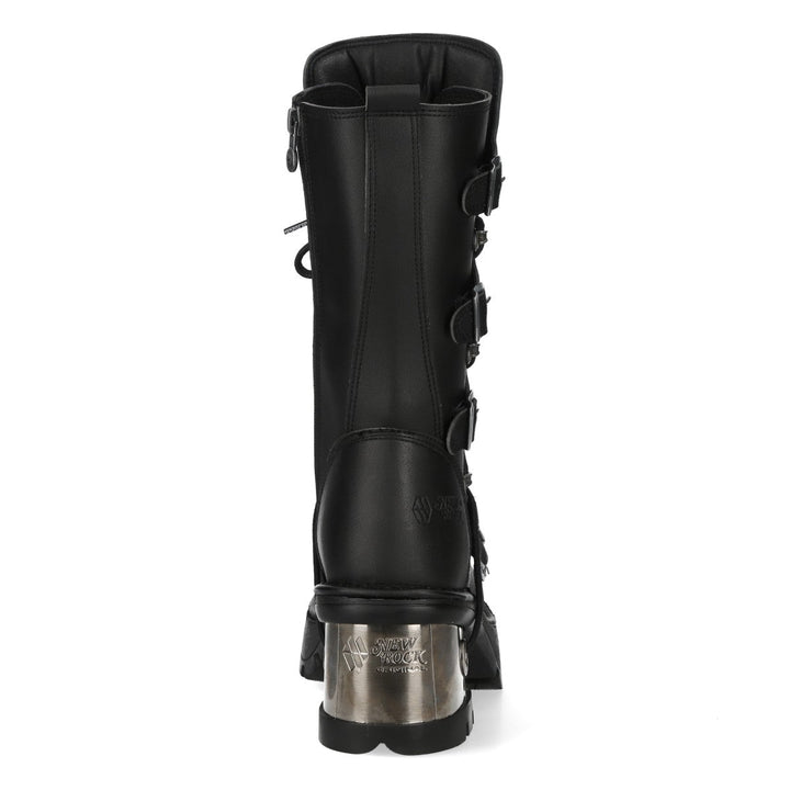 New Rock M-373-V94 Black Vegan Leather Buckle Strap Mid-Calf Boots
