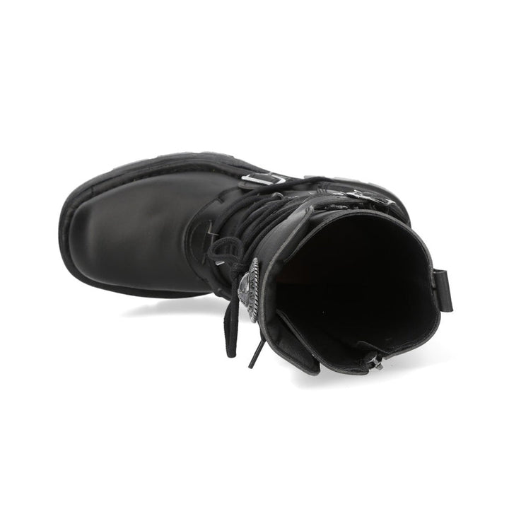 New Rock M-373-V94 Black Vegan Leather Buckle Strap Mid-Calf Boots