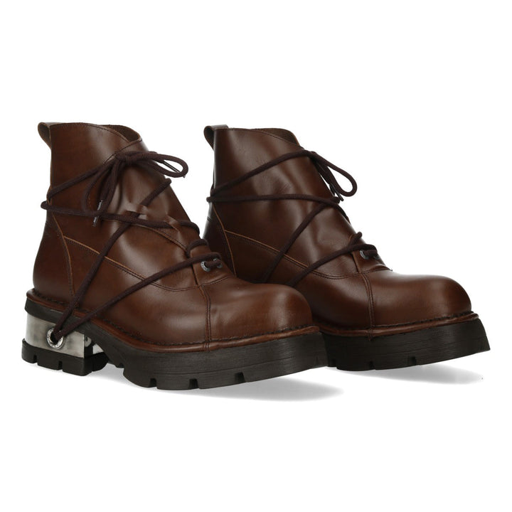 New Rock M-776-C11 Brown Leather Wrap-Lace Ankle Boots