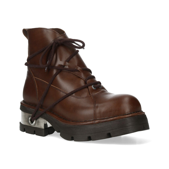 New Rock M-776-C11 Brown Leather Wrap-Lace Ankle Boots