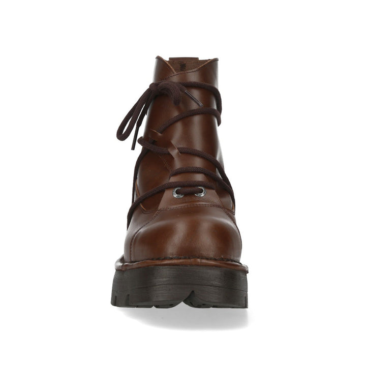 New Rock M-776-C11 Brown Leather Wrap-Lace Ankle Boots