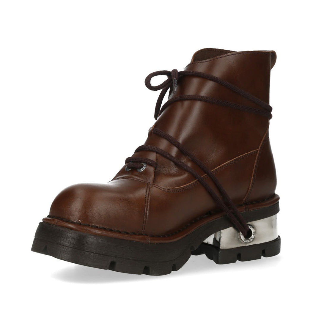 New Rock M-776-C11 Brown Leather Wrap-Lace Ankle Boots