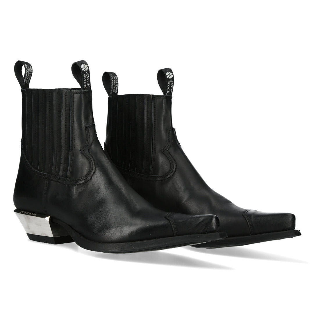 New Rock M-7953PT-C51 Black Leather Pointed Toe Western Chelsea Boots