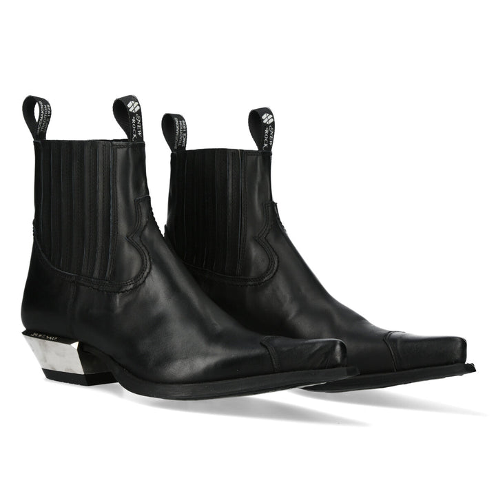 New Rock M-7953PT-C51 Black Leather Pointed Toe Western Chelsea Boots