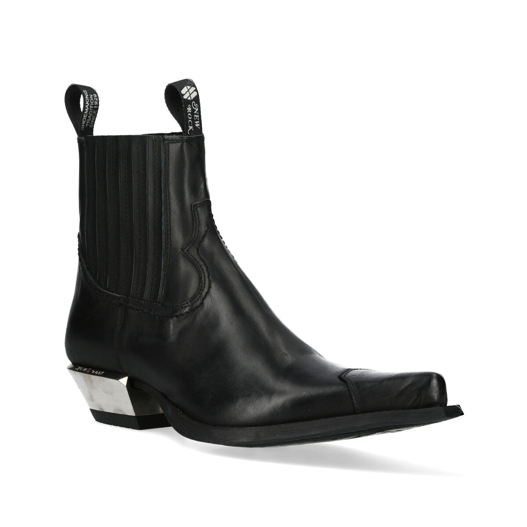 New Rock M-7953PT-C51 Black Leather Pointed Toe Western Chelsea Boots