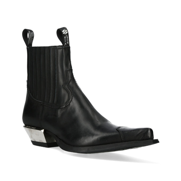 New Rock M-7953PT-C51 Black Leather Pointed Toe Western Chelsea Boots