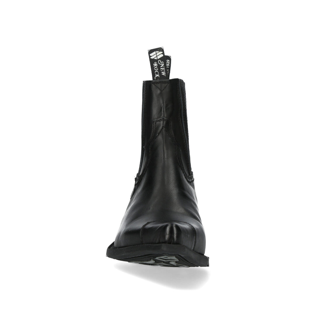New Rock M-7953PT-C51 Black Leather Pointed Toe Western Chelsea Boots