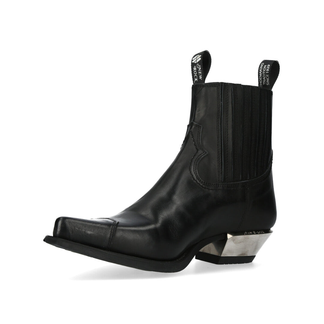 New Rock M-7953PT-C51 Black Leather Pointed Toe Western Chelsea Boots