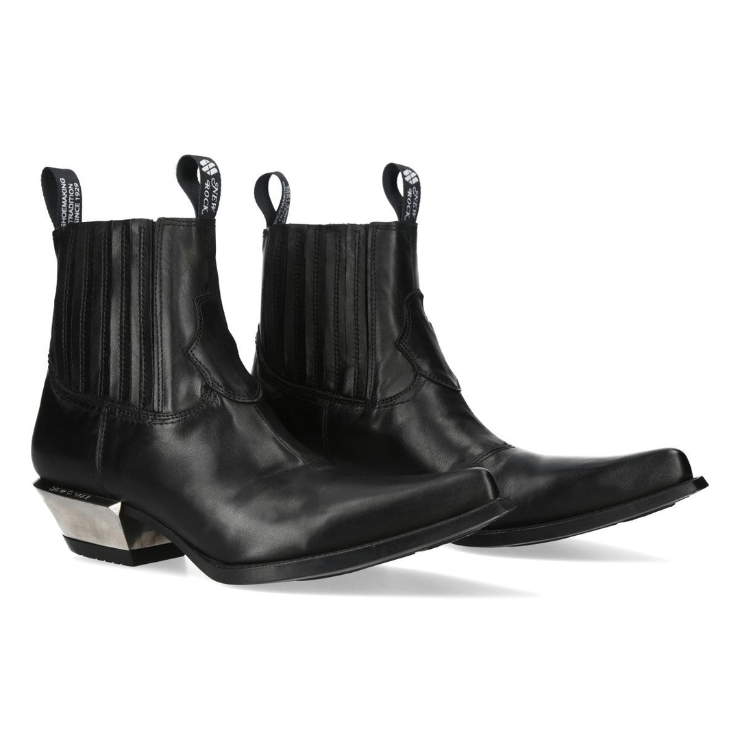 New Rock M-7953V-C2 Black Leather Pointed Toe Western Chelsea Boots