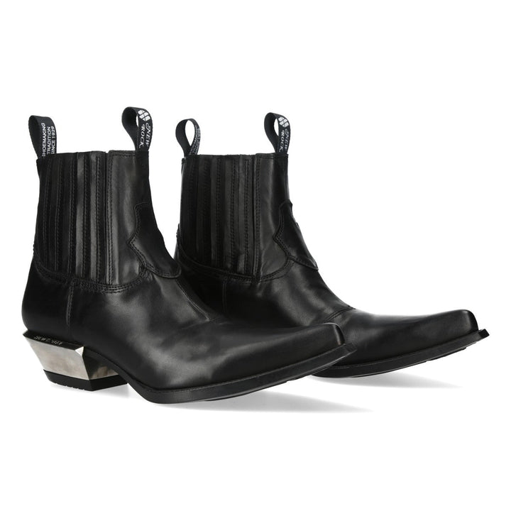New Rock M-7953V-C2 Black Leather Pointed Toe Western Chelsea Boots