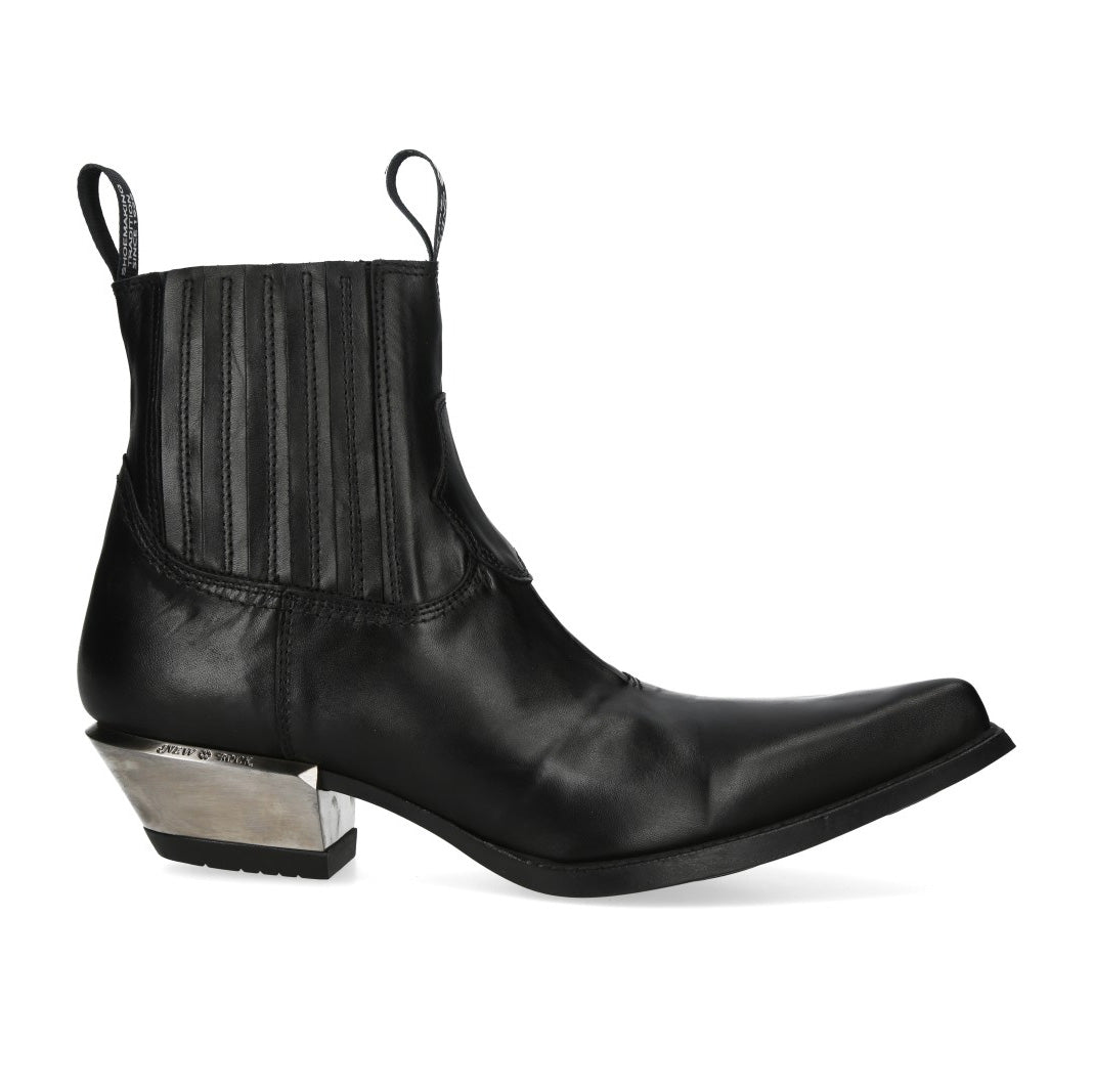 New Rock M-7953V-C2 Black Leather Pointed Toe Western Chelsea Boots