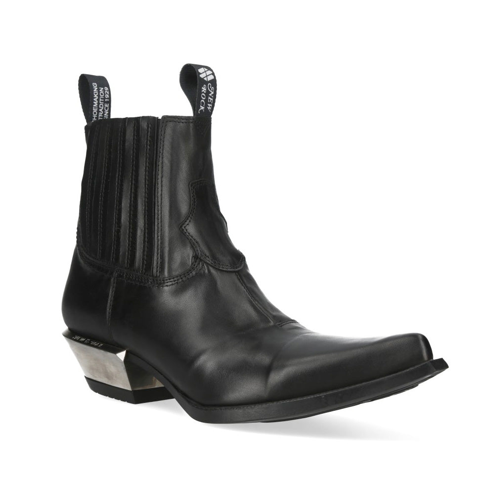 New Rock M-7953V-C2 Black Leather Pointed Toe Western Chelsea Boots