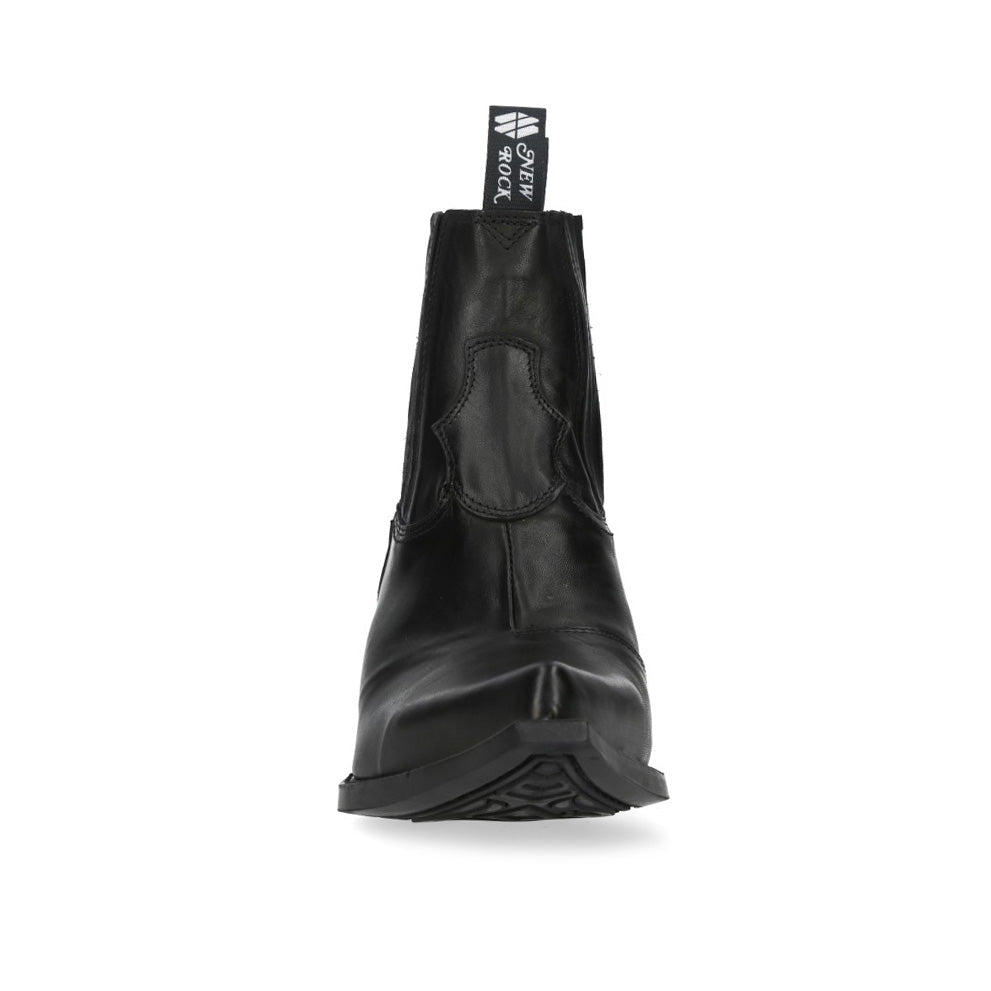 New Rock M-7953V-C2 Black Leather Pointed Toe Western Chelsea Boots