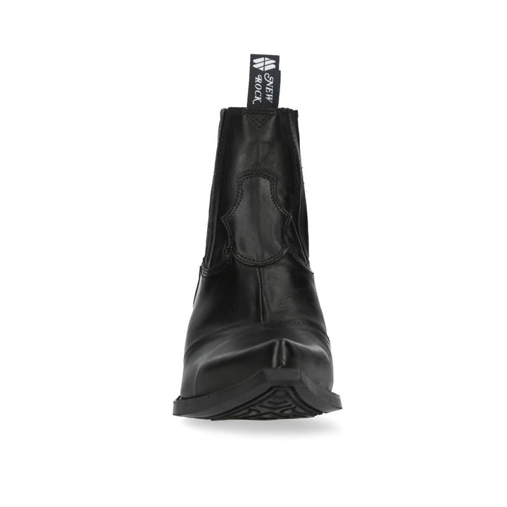 New Rock M-7953V-C2 Black Leather Pointed Toe Western Chelsea Boots