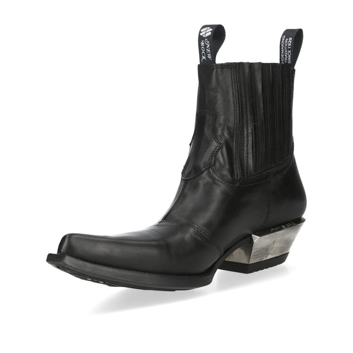 New Rock M-7953V-C2 Black Leather Pointed Toe Western Chelsea Boots