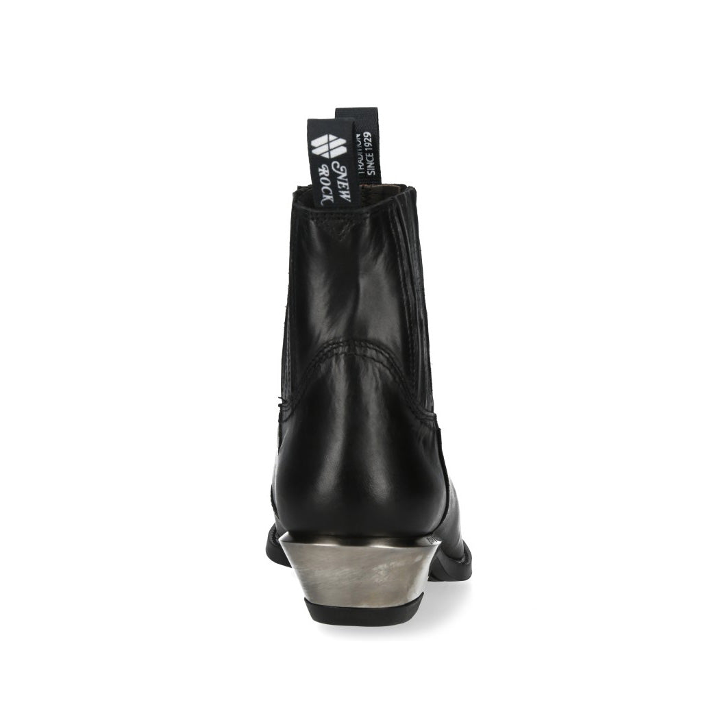 New Rock M-7953V-C2 Black Leather Pointed Toe Western Chelsea Boots