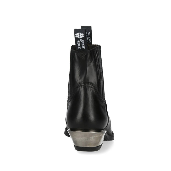 New Rock M-7953V-C2 Black Leather Pointed Toe Western Chelsea Boots