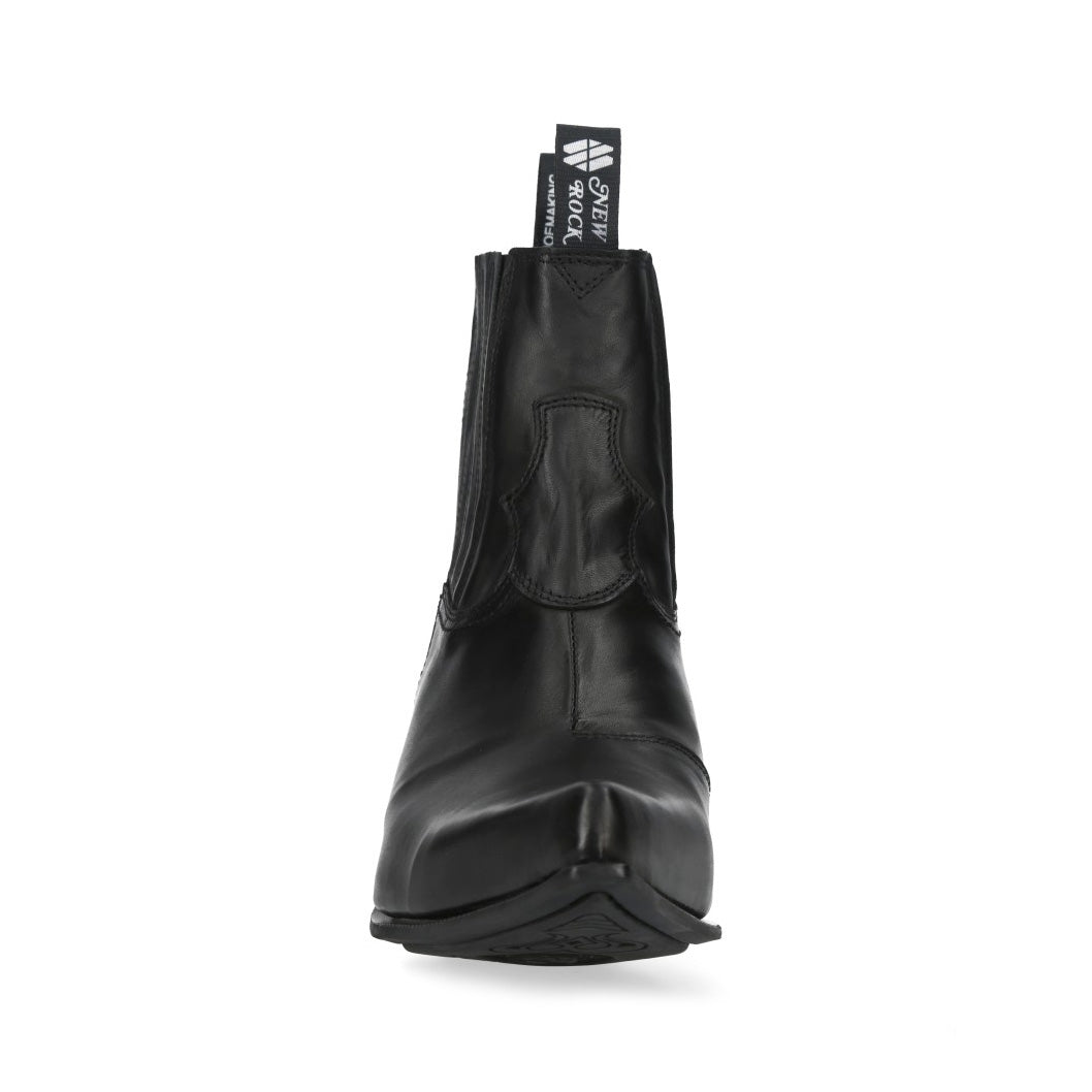 New Rock M-7953V-C3 Black Leather Western Chelsea Boots with Ridged Metal Heel