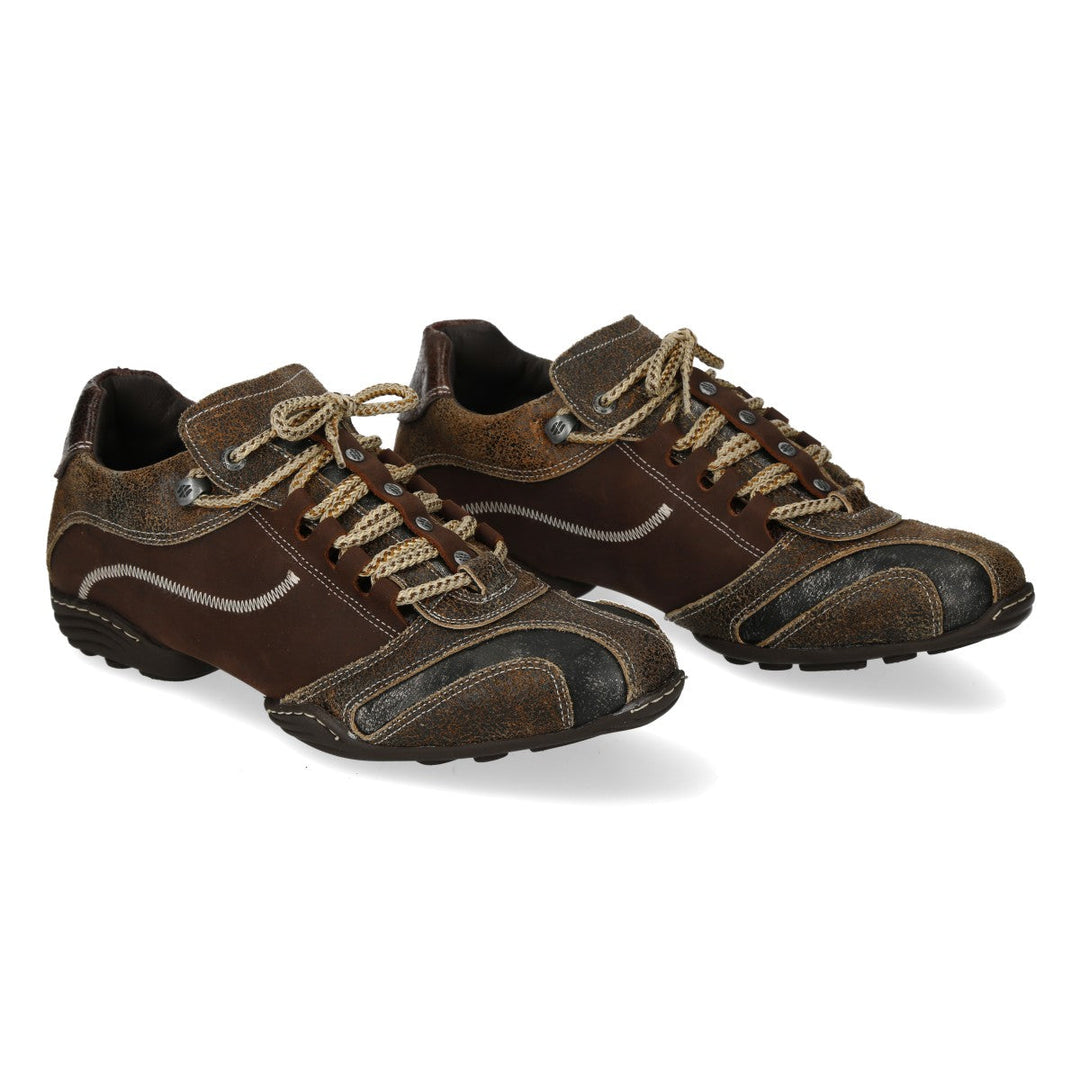 New Rock M-8122S-C10 Brown Distressed Leather Trainers