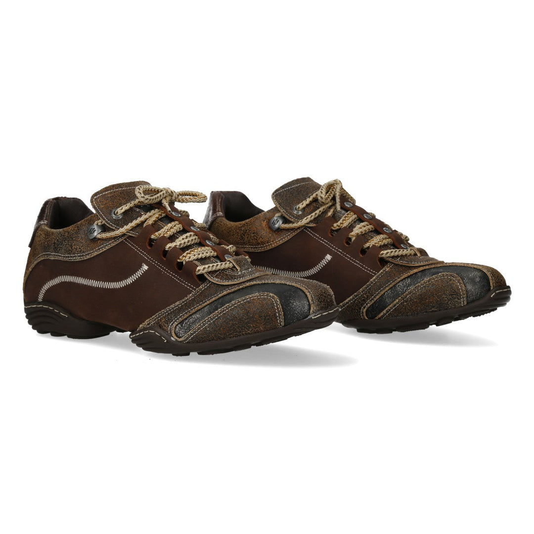 New Rock M-8122S-C10 Brown Distressed Leather Trainers