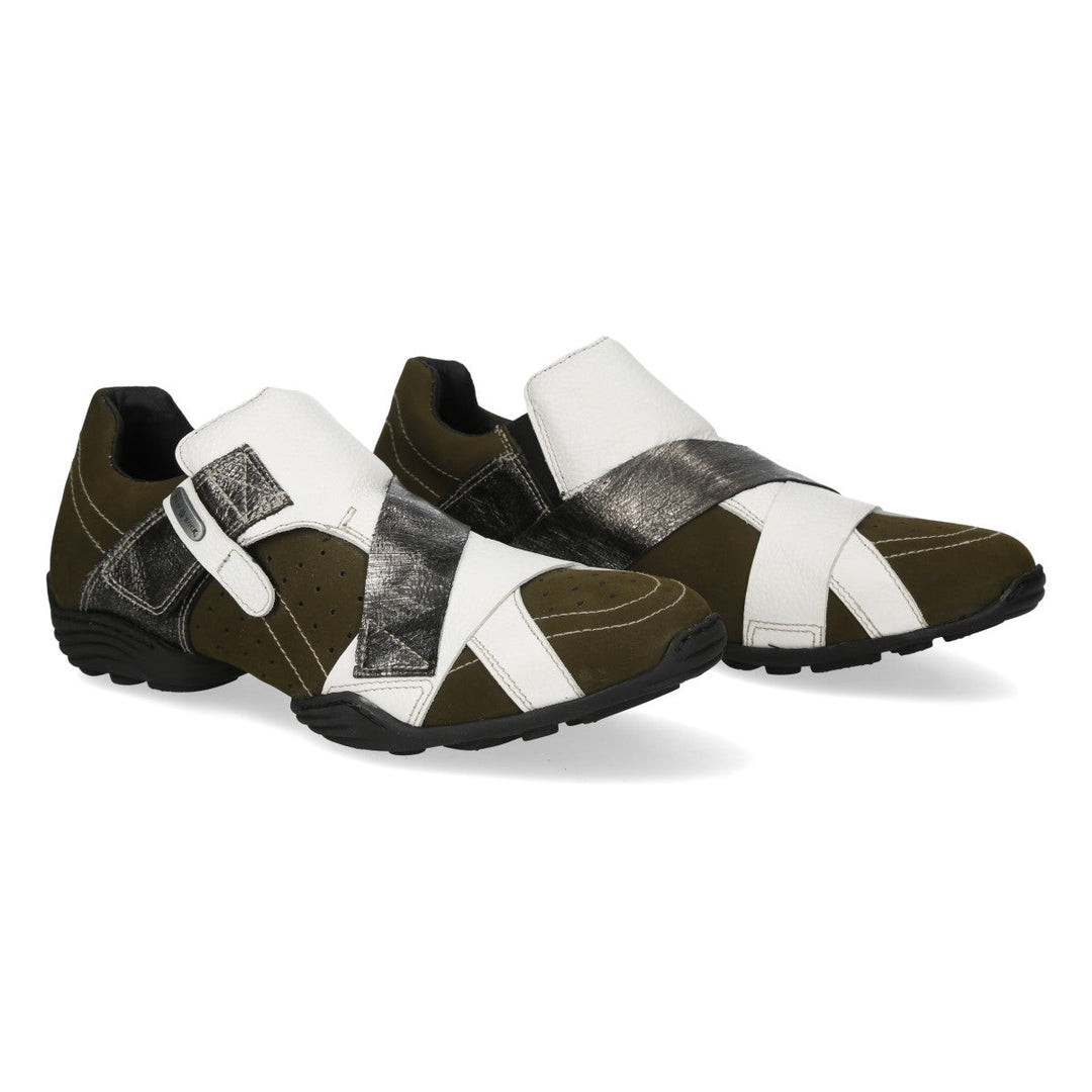 New Rock M-8133-S4 Olive White and Metallic Leather Strap Sneakers